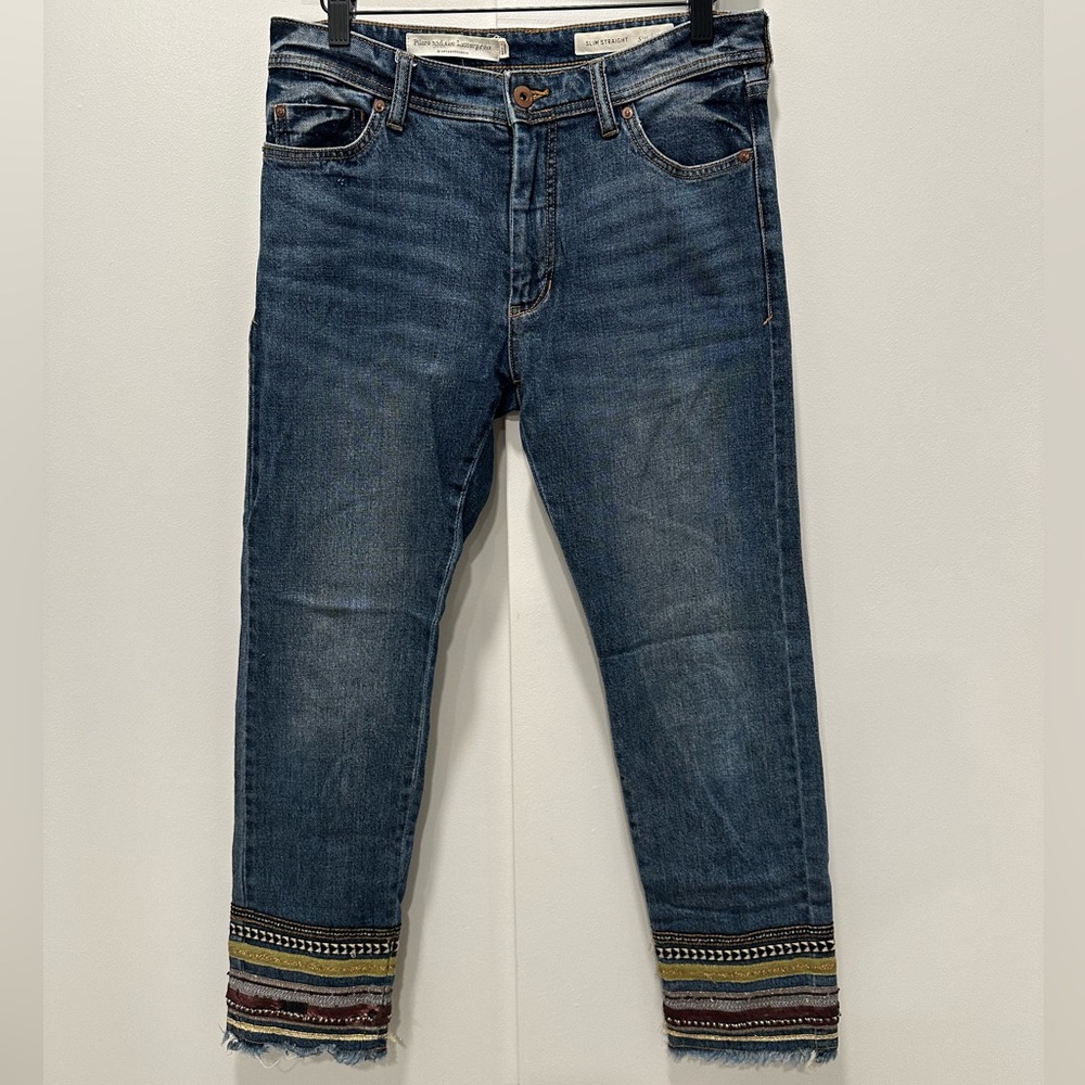 Pilcro High-Rise Embroidered Slim Straight Jeans, Denim Medium Blue - Picture 6 of 16